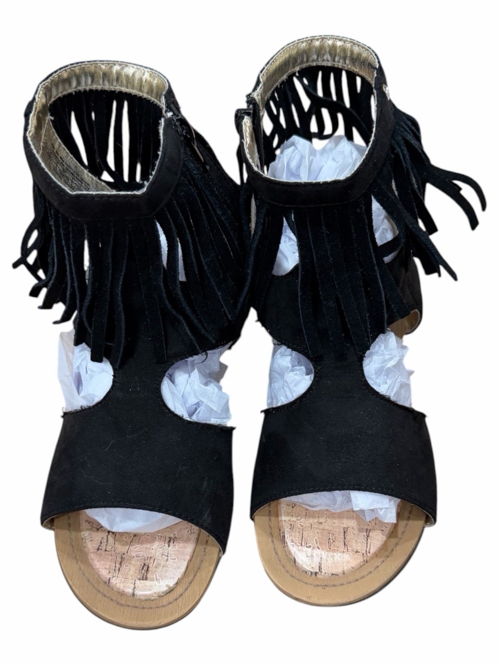 Stuart Weitzman Camia Black Fringe Boho Sandals Size 5
